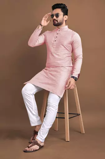 Pink soft jacquard silk with seft butti kurta pajama set
