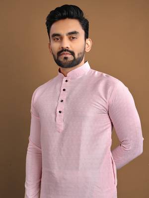 Pink soft jacquard silk with seft butti kurta pajama set 3