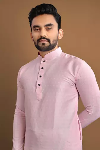 Pink soft jacquard silk with seft butti kurta pajama set