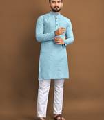 Sky blue soft jacquard silk with seft butti kurta pajama set