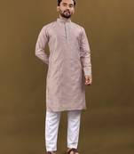 Mauve matka silk sliver zari with embroidery butti work kurta pajama set