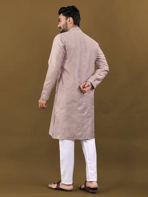 Mauve matka silk sliver zari with embroidery butti work kurta pajama set 2