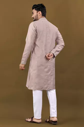 Mauve matka silk sliver zari with embroidery butti work kurta pajama set