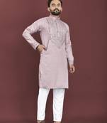Mauve soft silk real mirror handwork on neck & sleeve kurta pajama set