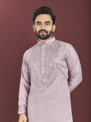 Mauve soft silk real mirror handwork on neck & sleeve kurta pajama set 2