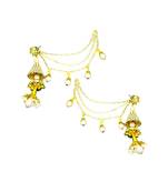Latest stylish chain connected earrings with pearl drops gold plated long jhumki indian jewelry for women