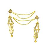 Fashionable jhumka with hair chain ethnic perfect for all occasions lightweight gold plated dangle earrings