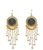 Handmade mirror and pearl dangler earrings for women traditional indian oxidized jewelry
