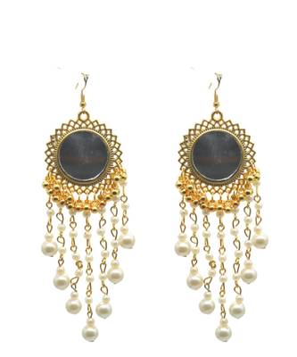 Handmade mirror and pearl dangler earrings for women traditional indian oxidized jewelry 3