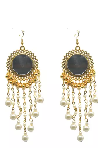 Handmade mirror and pearl dangler earrings for women traditional indian oxidized jewelry