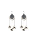 Handmade oxidized silver mirror long jhumka earrings for women dangle earings with multi-layered hanging bells