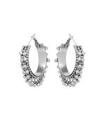 Exquisite antique silver-plated hoop earrings with intricate beaded detailing, jewelry for women