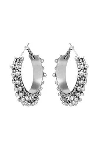 Exquisite antique silver-plated hoop earrings with intricate beaded detailing, jewelry for women