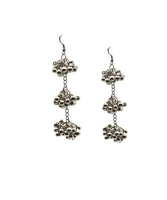 Fashion oxidised antique silver-plated multi-layered dangle earrings with intricate beaded clusters 1