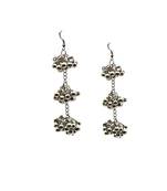 Fashion oxidised antique silver-plated multi-layered dangle earrings with intricate beaded clusters