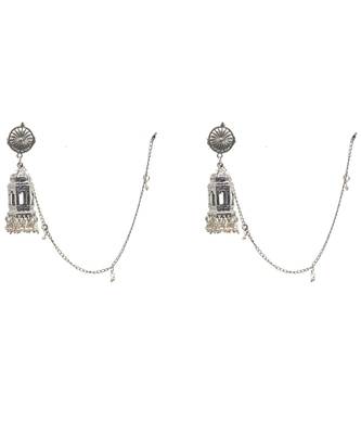 Exquisite oxidized silver jhumka earrings with chain mughal architecture inspired dome lantern style jhumki 1