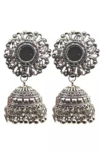 Stunning silver oxidized jhumka earrings, a perfect blend of traditional craftsmanship and contemporary design for women