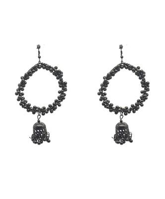 Handmade Oxidized White Beaded Hoop Earrings Women 2