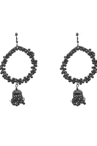 Fashion handmade oxidized white beaded hoop earrings for women indian traditional
