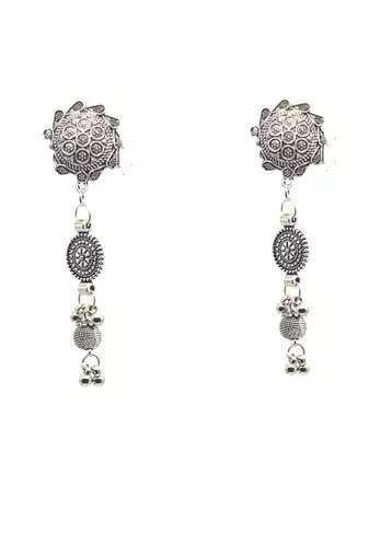 Handmade oxidized silver long dangle earrings for women traditional ethnic tribal statement earrings for women