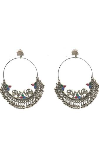 Designed to make a statement oversized hoops are adorned with tiny ghungroo-style dangling beads for women