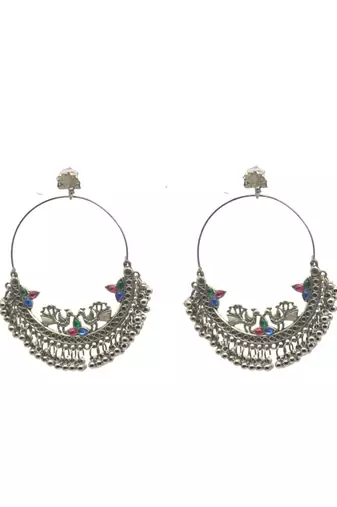 Designed to make a statement oversized hoops are adorned with tiny ghungroo-style dangling beads for women