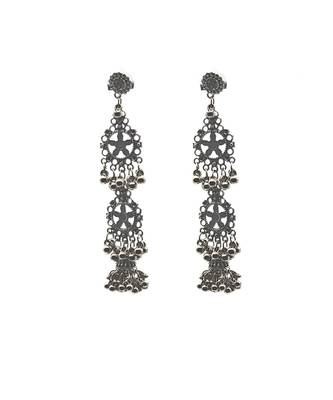 Traditional exquisite oxidized silver dangler earrings with modern charm layerd dangle earrings for women 2