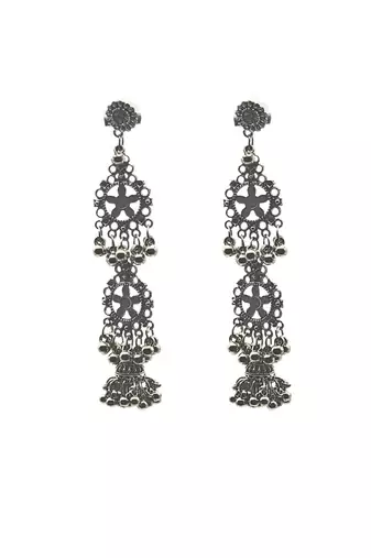 Traditional exquisite oxidized silver dangler earrings with modern charm layerd dangle earrings for women