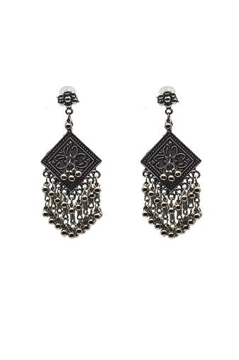 Antique silver-plated jhumka earrings for women ethnic handmade boho jewelry.