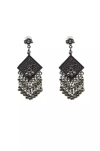 Antique silver-plated jhumka earrings for women ethnic handmade boho jewelry.