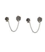 Silver oxidised ghungroo dangler long earrings with chains textured bold, statement-making design for women