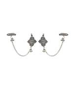 Oxidised floral charms earcuffs earring with chain edgy elegance and bold modern design for women vintage style