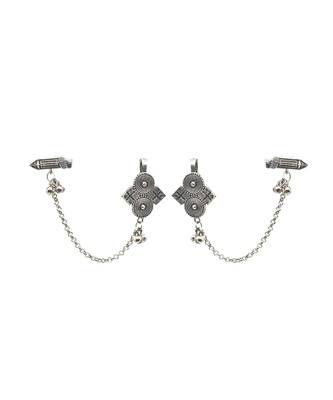 Oxidised floral charms earcuffs earring with chain edgy elegance and bold modern design for women vintage style 2