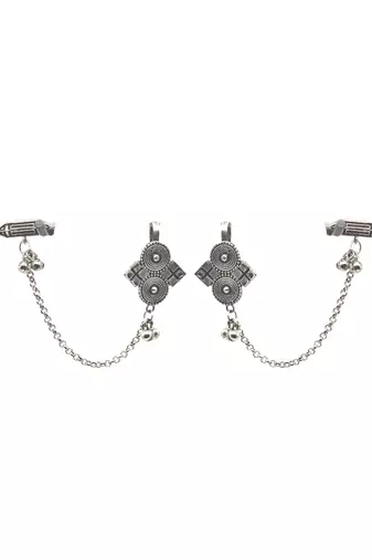 Oxidised floral charms earcuffs earring with chain edgy elegance and bold modern design for women vintage style