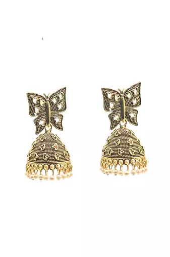 Handcrafted antique gold & black oxidized jhumka earrings for women