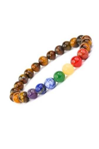Natural 7 chakra healing semi precious yoga meditation crystal gemstones beads elastic strechable bracelet