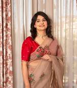 Peach ORGANZA HANDWORK Saree With Blouse