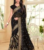 Black Embroidered Border Georgette Saree With Matching Blouse Piece