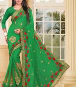 Green Embroidered Border Georgette Saree With Matching Blouse Piece