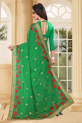 Green Embroidered Border Georgette Saree With Matching Blouse Piece 3
