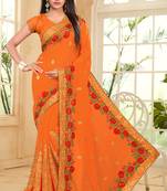Orange embroidered border georgette designer saree sari with matching blouse piece