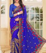 Blue Embroidered Border Georgette Saree With Matching Blouse Piece