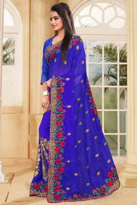 Blue Embroidered Border Georgette Saree With Matching Blouse Piece 2