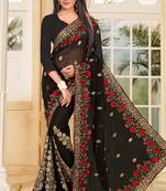 Black Embroidered Border Georgette Saree With Matching Blouse Piece