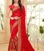 Red Embroidered Border Georgette Saree With Matching Blouse Piece
