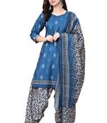 blue cotton blend printed ready to wear patiala salwar suit