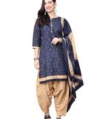 navy blue cotton blend printed ready to wear patiala salwar suit
