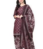 wine cotton blend printed ready to wear patiala salwar suit