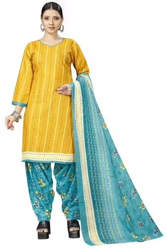 mustard cotton blend printed ready to wear patiala salwar suit