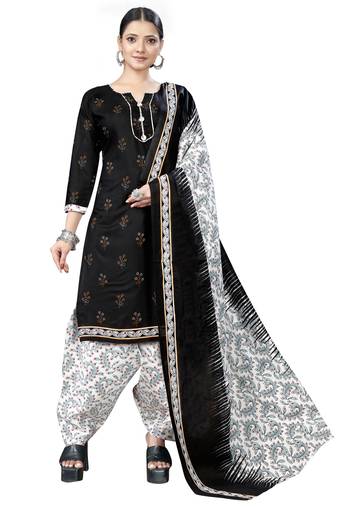 black cotton blend printed ready to wear patiala salwar suit